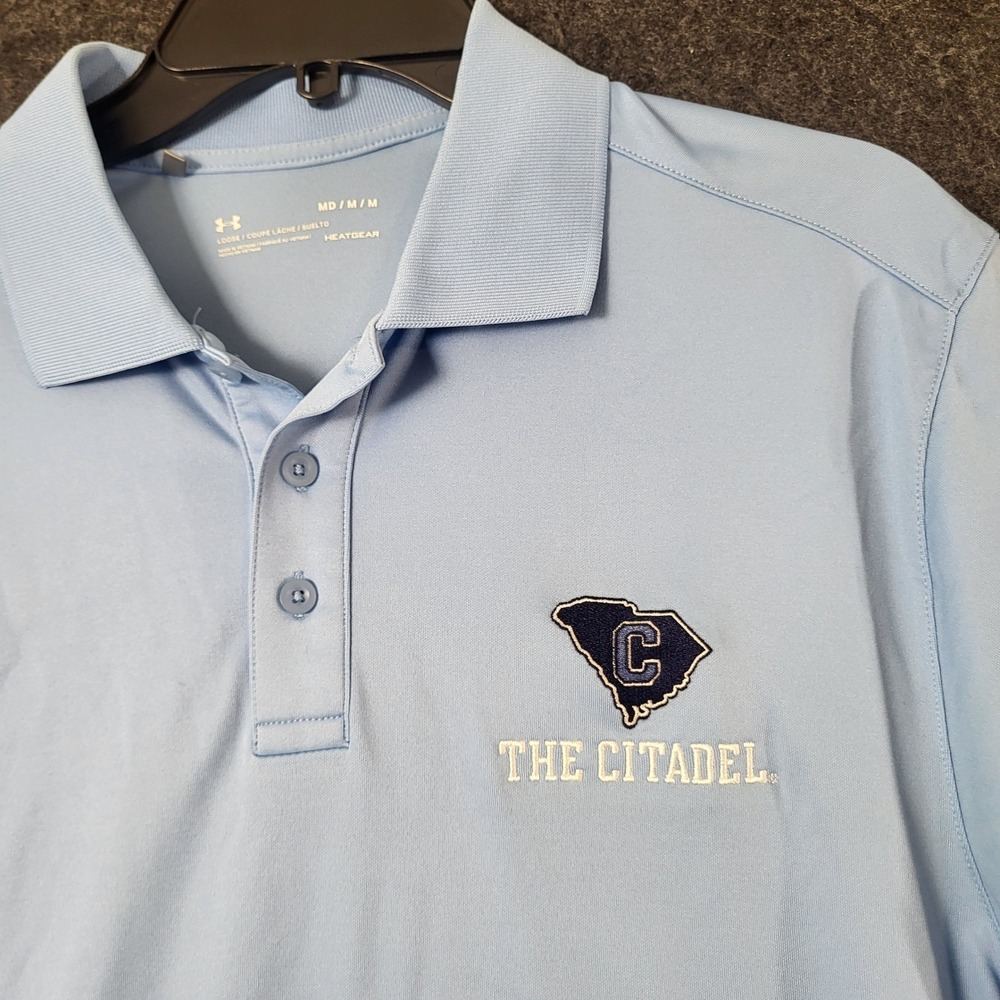 Under Armour The Citadel Bulldogs Polo Shirt Mens Medium Blue HeatGear Golf